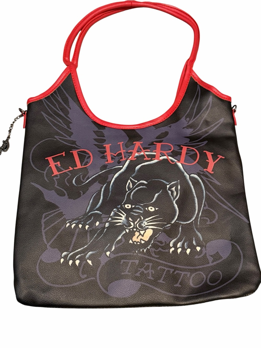 Ed Hardy Black Tote with Red Trim and Panther Graphic